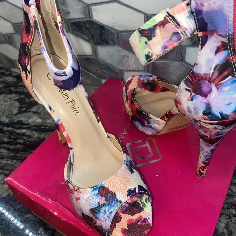 Dream Pairs Floral High Heel Peep Toe Womens 8 - Picture 4 of 9